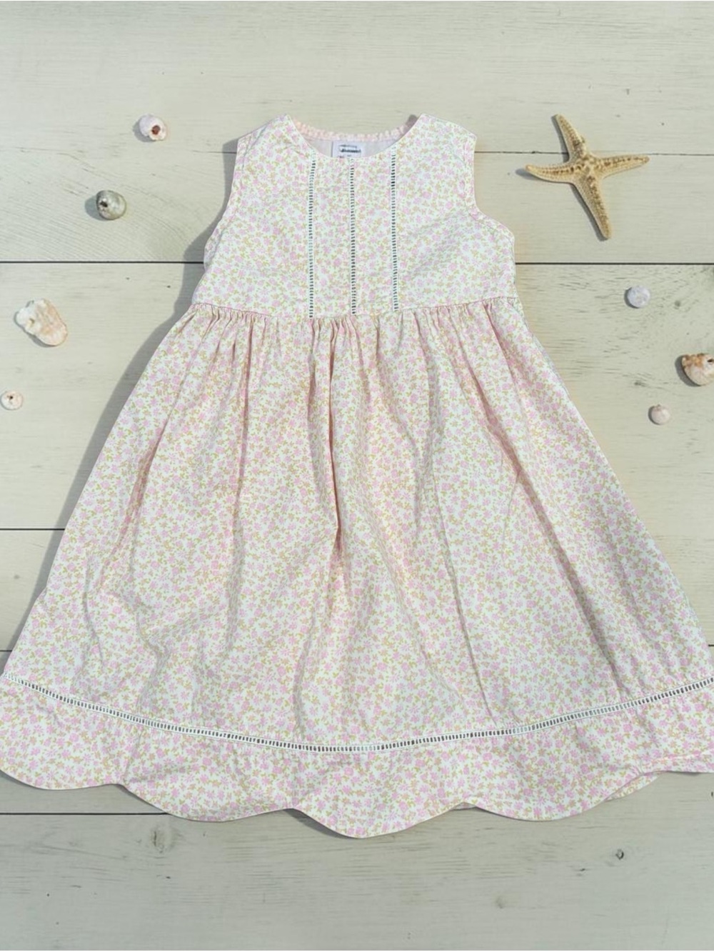 Laura Ashley Girls Pink Floral 100% Cotton Sleeveless Dress With Back Tie Sz 4
